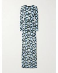 Carolina Herrera - Ruched Floral-Print Stretch-Jersey Maxi Dress - Lyst