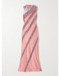Rabanne - Fringed Chainmail-Embellished Satin-Jersey Maxi Dress - Lyst