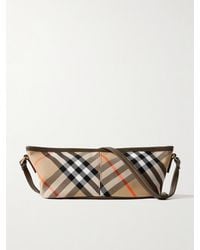 Burberry - Schultertasche Aus Kariertem Baumwoll-Twill Mit Lederbesätzen - Lyst