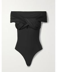 Goldsign - The Odette Off-The-Shoulder Twist-Front Ruched Stretch-Jersey Thong Bodysuit - Lyst