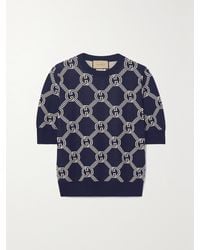 Gucci - Navy Reversible gg Jacquard Wool Sweater - Lyst