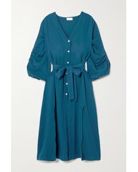 Hannah Artwear + Net Sustain Jasmine Belted Cotton-gauze Midi Dress - Blue
