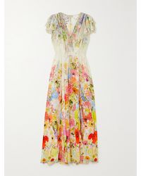 CAMILLA - Ruffled Floral-Print Silk Midi Dress - Lyst