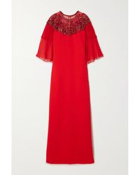 Jenny Packham - Crepe, Chiffon And Crystal-embellished Tulle Gown - Lyst