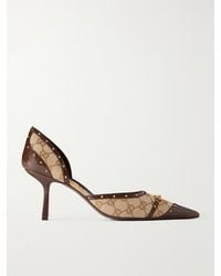 Gucci - Savoy Horsebit-Embellished Leather-Trimmed Canvas-Jacquard Pumps - Lyst