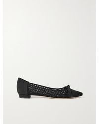 Manolo Blahnik - Tiakala Lace-Trimmed Mesh And Crepe De Chine Ballet Flats - Lyst