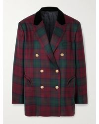 Blazé Milano - Night Break Double-Breasted Velvet-Trimmed Checked Wool Blazer - Lyst