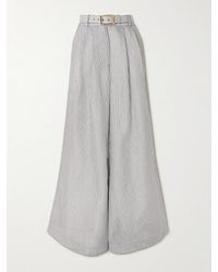 Zimmermann - Hose Mit Weitem Bein Aus Einer Gestreiften Baumwoll-Seidenmischung Mit Gürtel - Lyst