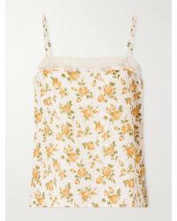 Miguelina - Olympia Floral-Printed Lace-Trimmed Linen Cami - Lyst