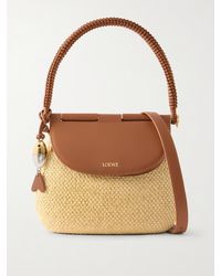 Loewe - Paula's Ibiza Pescador Medium Embellished Leather-Trimmed Raffia Shoulder Bag - Lyst