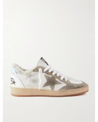 Golden Goose - Ball Star Shearling-Lined Distressed Suede-Trimmed Leather Sneakers - Lyst