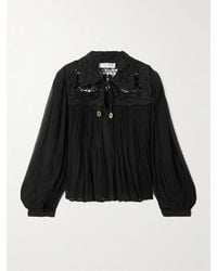 Sea - Daphne Lace-Trimmed Crinkled Crepon Blouse - Lyst