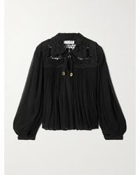 Sea - Daphne Lace-Trimmed Crinkled Crepon Blouse - Lyst