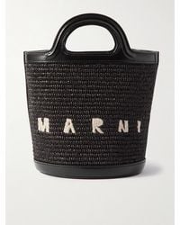 Marni - Tropicalia Small Leather-Trimmed Embroidered Raffia Bucket Bag - Lyst