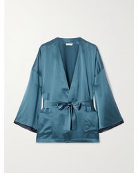 Eres - Ondine Morgenmantel Aus Seidensatin Mit Spitzeneinsätzen Und Bindegürtel - Lyst