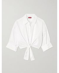 STAUD - Lisa Knotted Cotton Poplin Shirt - Lyst
