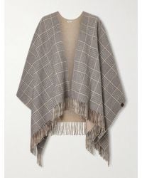 Brunello Cucinelli - Fringed Prince-Of-Wales Checked Cashmere Wrap - Lyst