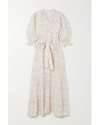 Hannah Artwear + Net Sustain Camellia Belted Floral-print Linen Maxi Dress - Natural