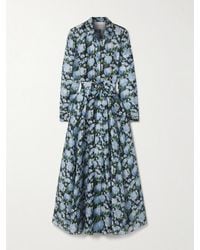 Carolina Herrera - Belted Floral-Print Silk-Organza Midi Shirt Dress - Lyst
