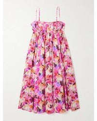 Ulla Johnson - Lucille Pleated Floral-Print Cotton-Poplin Midi Dress - Lyst
