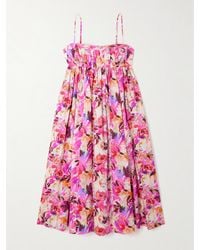 Ulla Johnson - Lucille Pleated Floral-Print Cotton-Poplin Midi Dress - Lyst