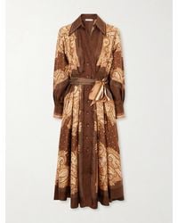 Zimmermann - Luna Belted Printed Silk-Twill Midi Dress - Lyst