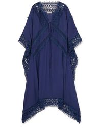 Self-Portrait Kaftan Aus Twill Mit Spitzenbesätzen - Weiß