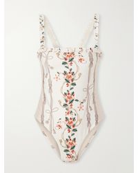 Agua Bendita - Limón Navegante Floral-Embroidered Recycled-Blend Swimsuit - Lyst