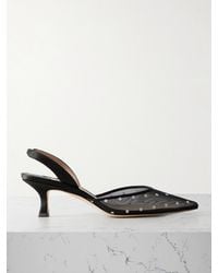 Manolo Blahnik - Carolyne 50 Polka-Dot Flocked Mesh And Satin Slingback Pumps - Lyst