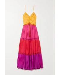 Racil Nina Lace-trimmed Pleated Color-block Chiffon Dress - Red