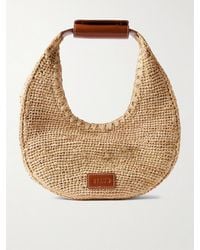 STAUD - Moon Leather-Trimmed Raffia Tote - Lyst