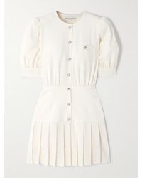 Alessandra Rich - Crystal-Embellished Pleated Wool-Blend Crepe Mini Dress - Lyst