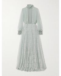 Valentino Garavani - Ruffled Lace-Trimmed Pleated Silk-Chiffon Gown - Lyst