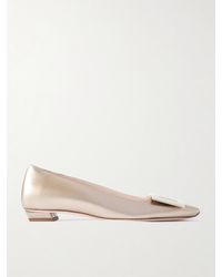 Roger Vivier - Belle Vivier Buckled Metallic Leather Ballet Flats - Lyst