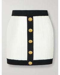 Balmain - Button-Embellished Two-Tone Ribbed-Knit Mini Skirt - Lyst