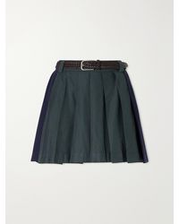 Sea - Odessa Belted Pleated Leather-Trimmed Cotton-Poplin Mini Skirt - Lyst