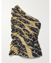 Ulla Johnson - Senta Asymmetrisches Oberteil Aus Baumwoll-Voile Mit Raffung Und Batikmuster - Lyst