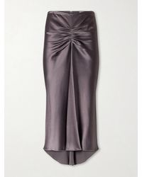 Victoria Beckham - Bela Ruched Satin Midi Skirt - Lyst