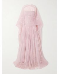 Marmar Halim - Robe Aus Plissiertem Chiffon Mit Cape-Effekt Und Pailletten - Lyst