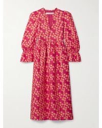Alix Of Bohemia - Ines Gathered Printed Silk Midi Dress - Lyst