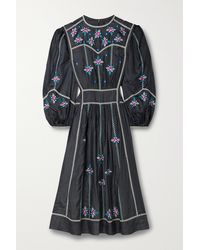 Isabel Marant Caroline Embroidered Silk-satin Midi Dress - Grey