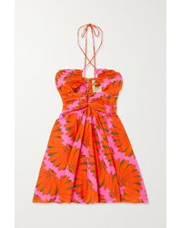 FARM Rio Copacabana Neckholder-minikleid Aus Baumwoll-voile Mit Blumenprint Und Cut-outs - Rot