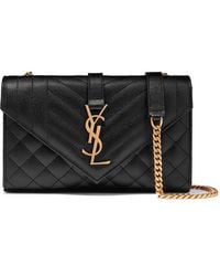 Saint Laurent Envelope Small Quilted Textured-leather Shoulder Bag - Black