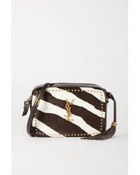 Saint Laurent Lou Nietenverzierte Schultertasche Aus Kalbshaar Mit Zebraprint Und Leder - Braun