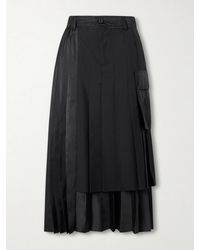 Sacai - Pleated Twill And Shell Midi Skirt - Lyst