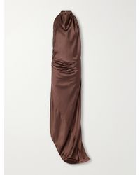 AARON ESH - Open-Back Gathered Silk-Satin Halterneck Maxi Dress - Lyst