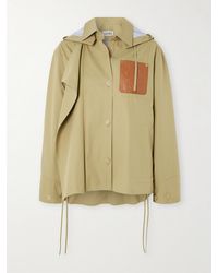 Loewe - Anagram Hooded Cutout Leather And Poplin-Trimmed Cotton-Gabardine Jacket - Lyst