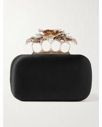 McQueen - Carnation Knuckle Crystal-Embellished Satin Clutch - Lyst