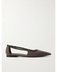 Brunello Cucinelli - Flache Schuhe Mit Spitzer Kappe Aus Veloursleder Mit Zierperlen - Lyst