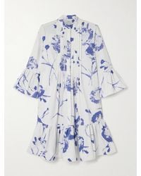 Erdem - Tiered Pintucked Floral-Print Organic Cotton-Poplin Mini Shirt Dress - Lyst